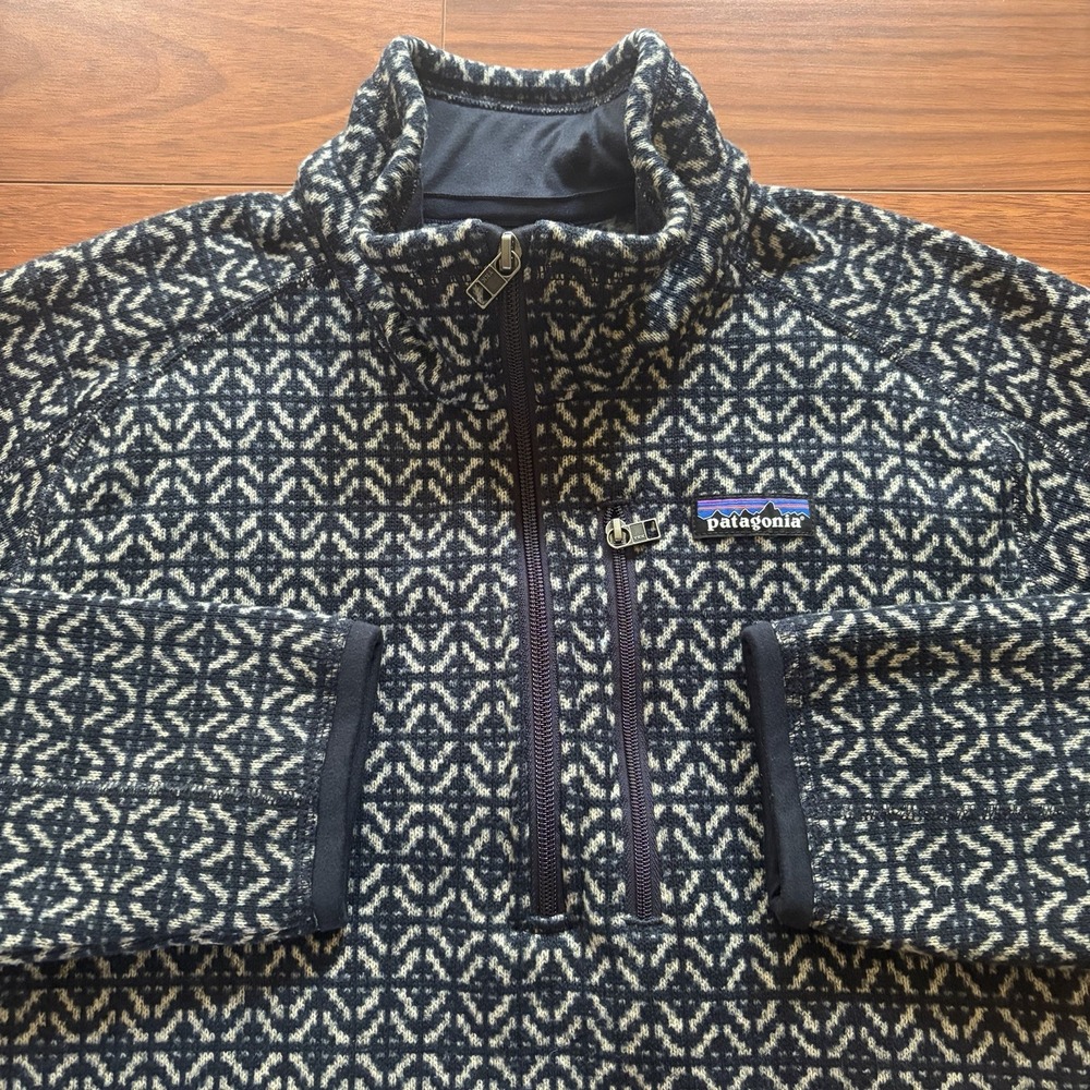 Patagonia Mens M Fleece Pullover 1/4 Zip Geometric Pattern Black Gray STY25323 - Picture 2 of 9